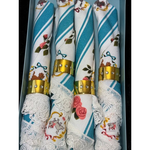 Disney Aristocats Napkin Gold Rings & Lace Accents Anna Sui Collaboration NIB - Picture 2 of 11